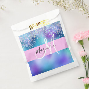 Glam Holographic Mermaid Glitter Sparkle Monogram Favor Bag