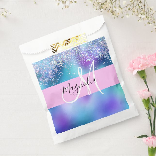 Glam Holographic Mermaid Glitter Sparkle Monogram Favor Bag (Sealed)