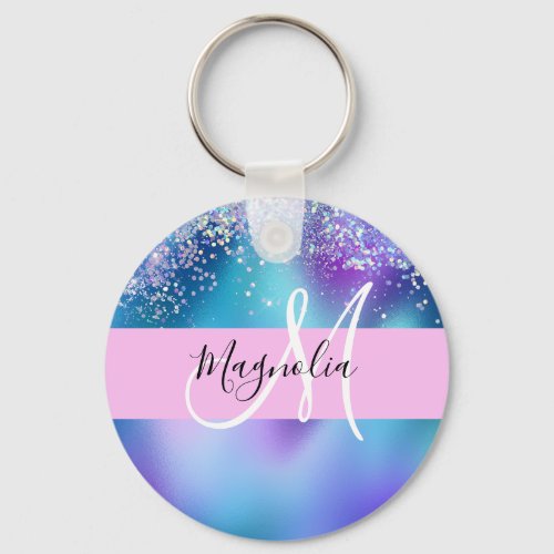 Glam Holographic Mermaid Glitter Sparkle Monogram Keychain