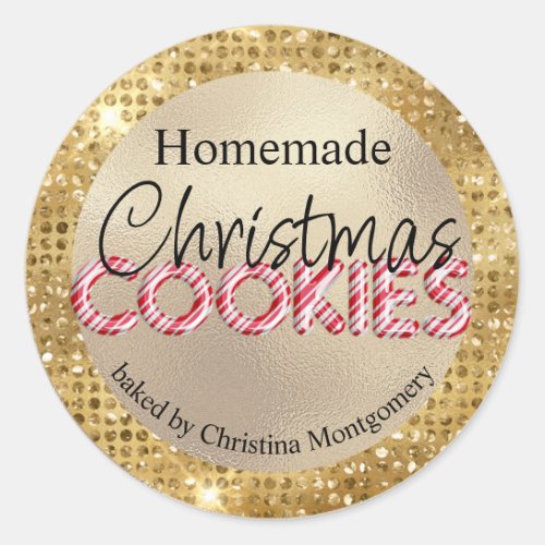 Glam Homemade Christmas Cookies Gold Diamonds Classic Round Sticker