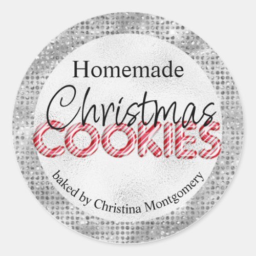 Glam Homemade Christmas Cookies Silver Diamonds Classic Round Sticker