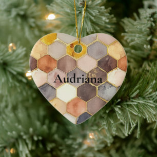 Glam Honey Comb Blush Champagne Abstract Ceramic Ornament