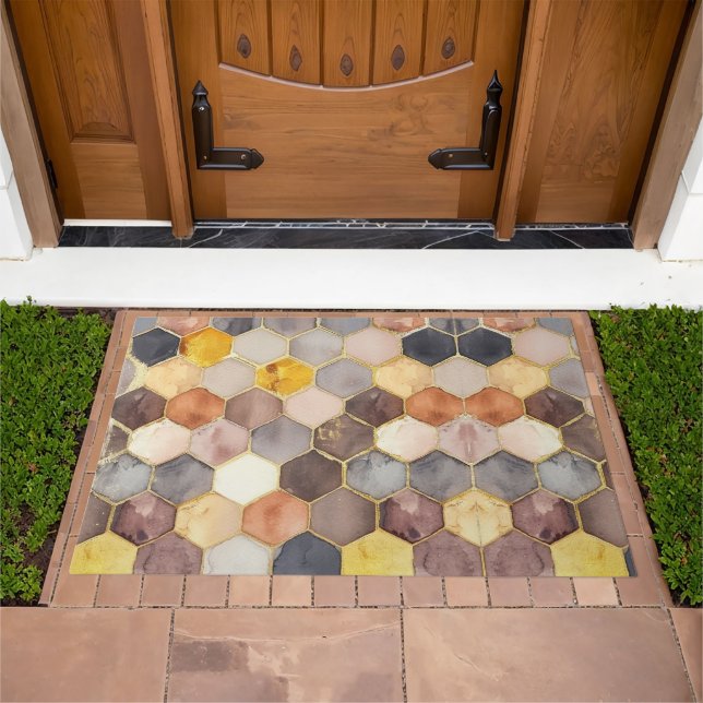 Glam Honey Comb Blush Champagne Abstract Doormat (Outdoor)