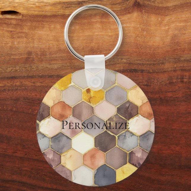 Glam Honey Comb Blush Champagne Abstract Keychain (Front)