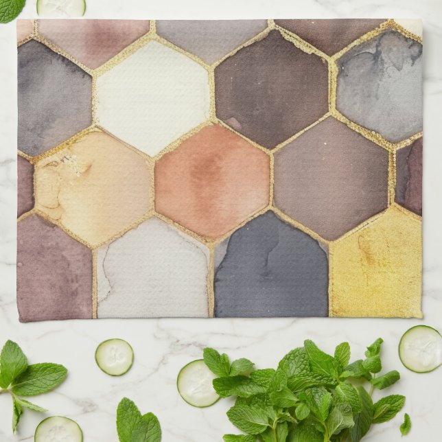 Glam Honey Comb Blush Champagne Abstract Kitchen Towel (Folded)