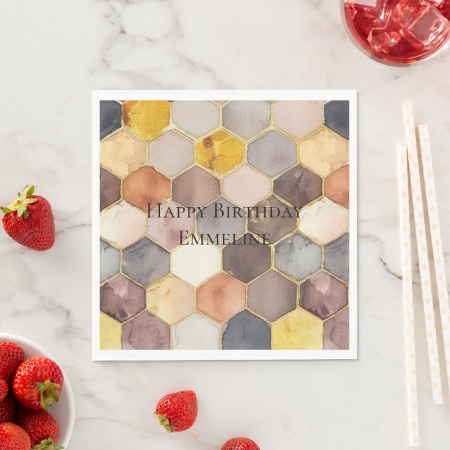 Glam Honey Comb Blush Champagne Abstract Napkins (Insitu)