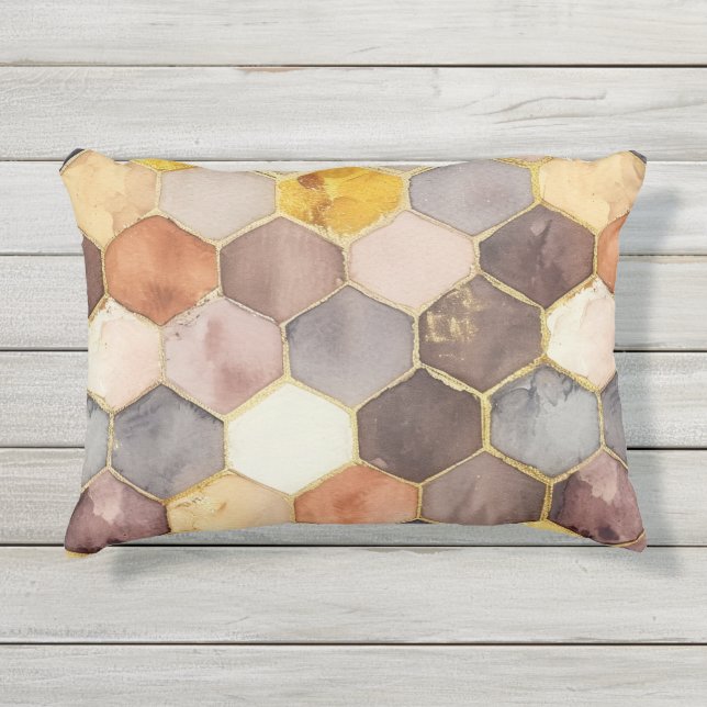 Glam Honey Comb Blush Champagne Abstract Outdoor Pillow (Front)