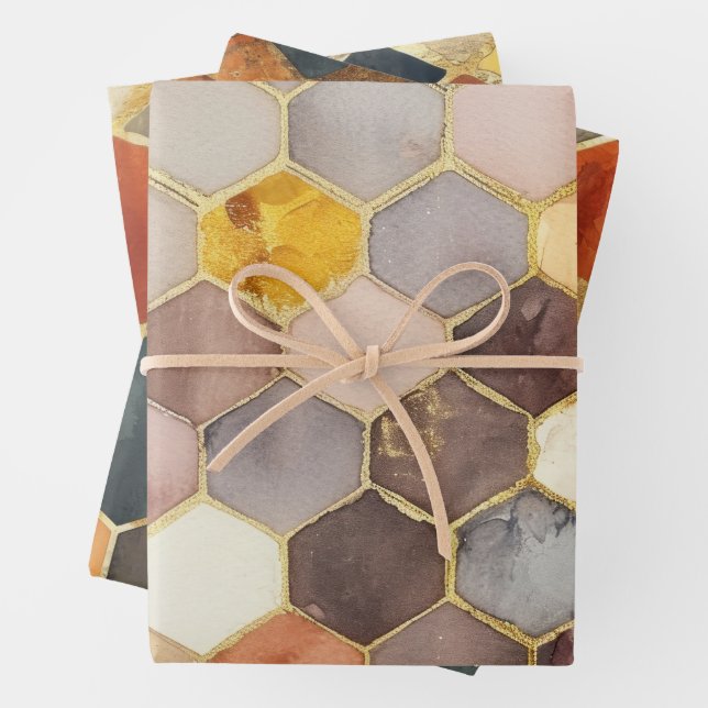 Glam Honey Comb Blush Champagne Abstract Wrapping Paper Sheets (In situ)