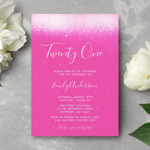 Glam Hot Pink 21st Birthday Invitation