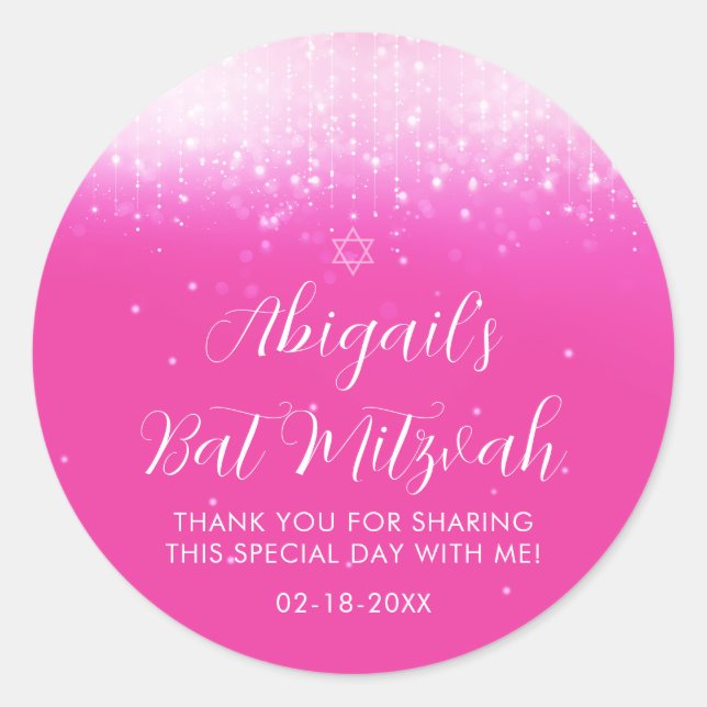 Glam Hot Pink Bat Mitzvah Classic Round Sticker (Front)