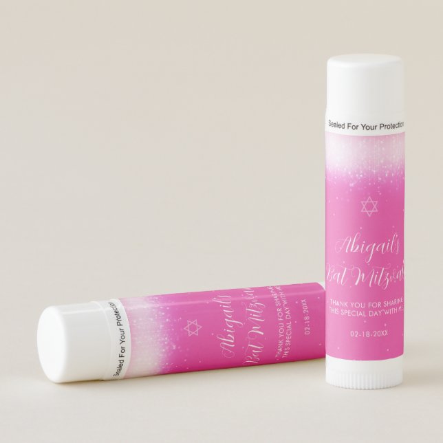 Glam Hot Pink Bat Mitzvah Favors Lip Balm (Front)