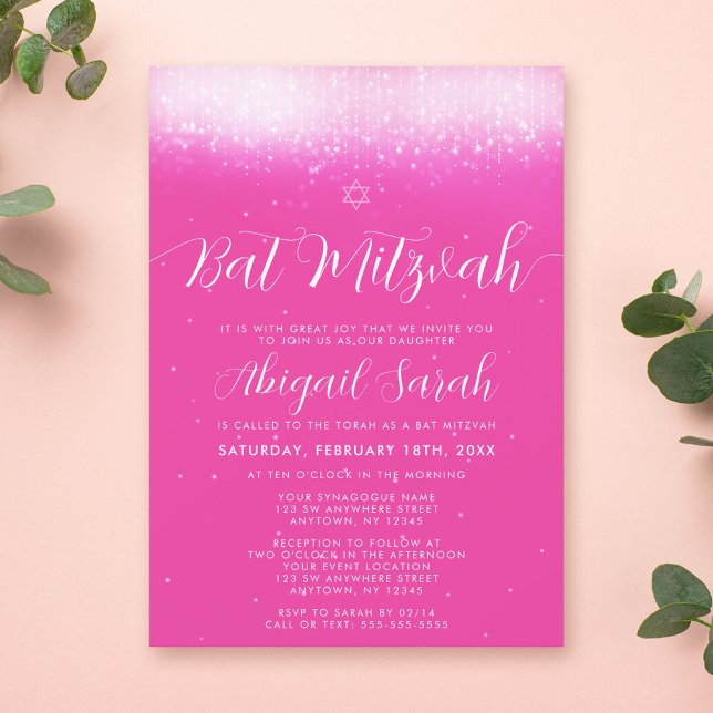 Glam Hot Pink Bat Mitzvah Invitation (Creator Uploaded)