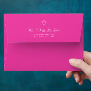 Glam Hot Pink Bat Mitzvah Return Address A7 Envelope