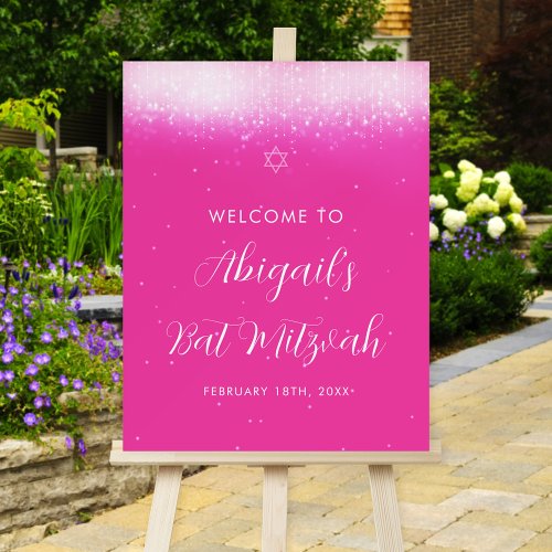 Glam Hot Pink Bat Mitzvah Welcome Sign Foam Board