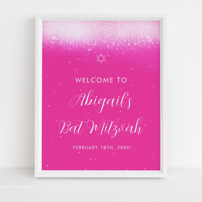 Glam Hot Pink Bat Mitzvah Welcome Sign Poster (Creator Uploaded)