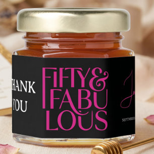 Glam Hot Pink Black Chic 50 & Fabulous Birthday Honey Jar Favors
