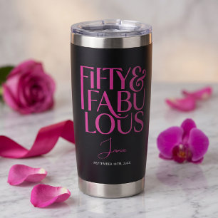 Glam Hot Pink Black Chic 50 & Fabulous Birthday Insulated Tumbler