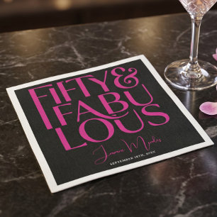 Glam Hot Pink Black Chic 50 & Fabulous Birthday Napkins