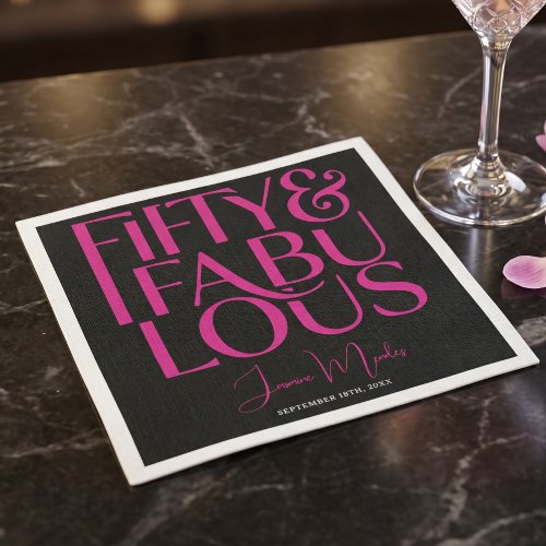 Glam Hot Pink Black Chic 50 & Fabulous Birthday  Napkins