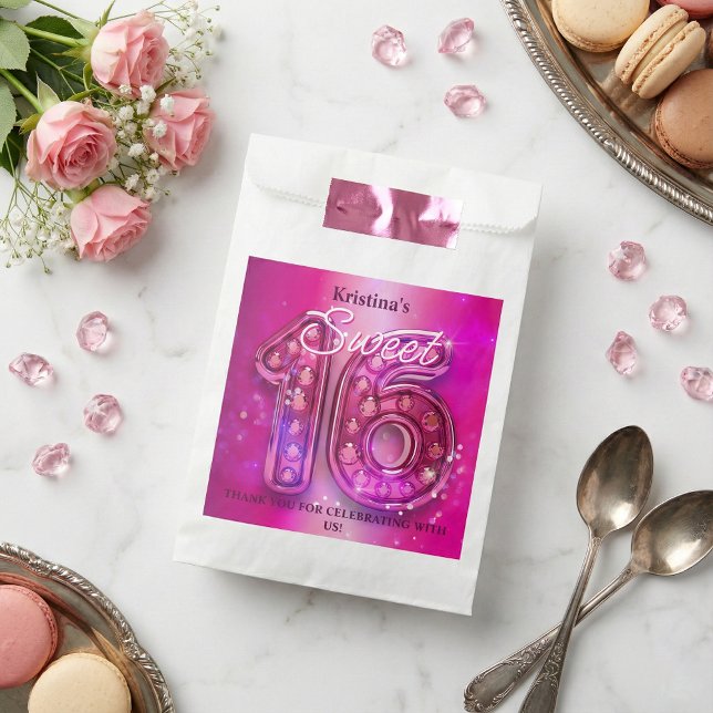 Glam Hot Pink Diamonds Sparkle Sweet 16 Favor Bag (Creator Uploaded)