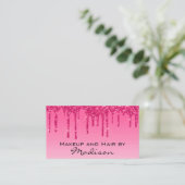 Glam Hot Pink Dripping Glitter Drips Makeup Artist Business Card (Standing Front)