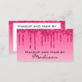 Glam Hot Pink Dripping Glitter Drips Makeup Artist Business Card (Front/Back)