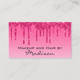 Glam Hot Pink Dripping Glitter Drips Makeup Artist Business Card