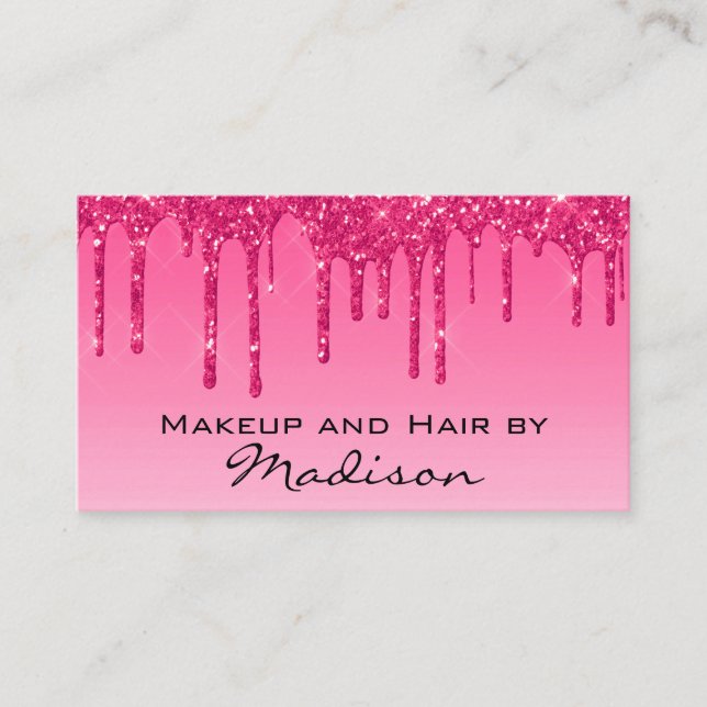 Glam Hot Pink Dripping Glitter Drips Makeup Artist Business Card (Front)
