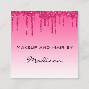 Glam Hot Pink Dripping Glitter Drips Makeup Artist Square Business Card