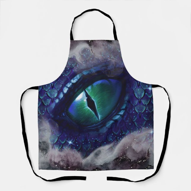 Glam Ink Gothic Blue Medieval Dragon Apron (Front)