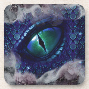 Glam Ink Gothic Blue Medieval Dragon Beverage Coaster