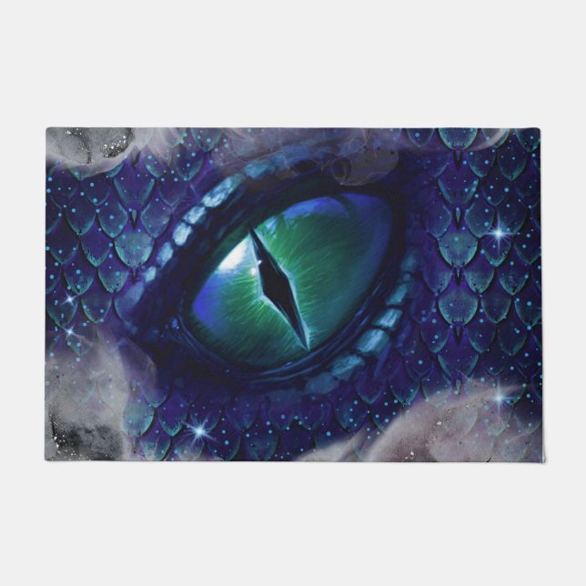 Glam Ink Gothic Blue Medieval Dragon Doormat (Front)