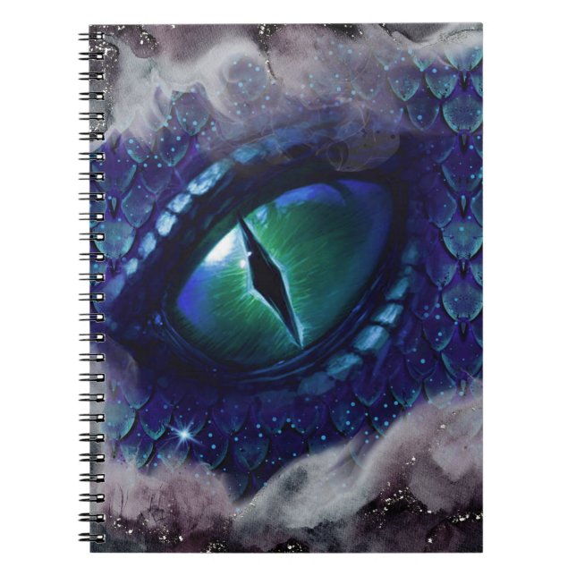 Glam Ink Gothic Blue Medieval Dragon Notebook (Front)