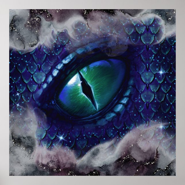 Glam Ink Gothic Blue Medieval Dragon Poster (Front)