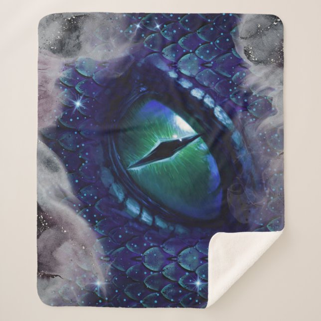 Glam Ink Gothic Blue Medieval Dragon Sherpa Blanket (Front)