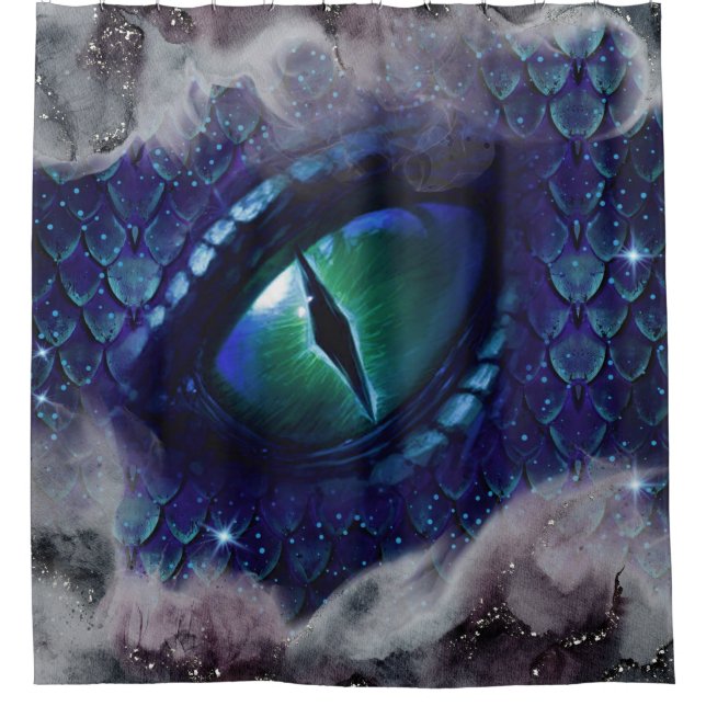 Glam Ink Gothic Blue Medieval Dragon Shower Curtain (Front)