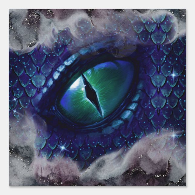 Glam Ink Gothic Blue Medieval Dragon Sign (Front)