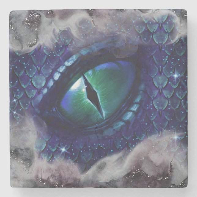 Glam Ink Gothic Blue Medieval Dragon Stone Coaster (Front)