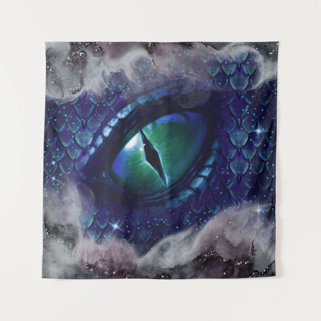 Glam Ink Gothic Blue Medieval Dragon Tapestry (Front)