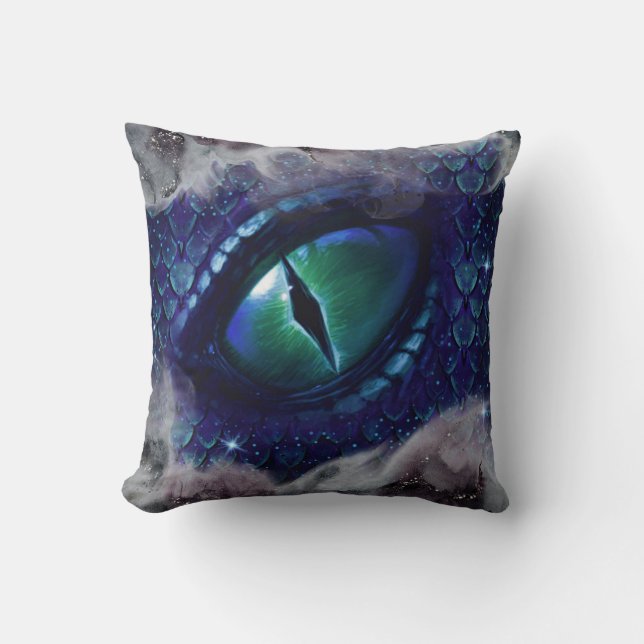 Glam Ink Gothic Blue Medieval Dragon Throw Pillow (Front)