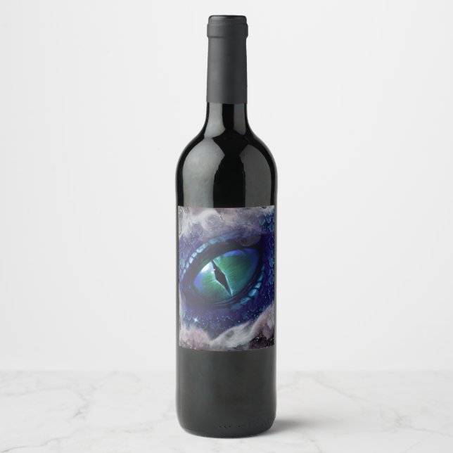 Glam Ink Gothic Blue Medieval Dragon Wine Label (Front)