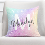 Glam Iridescent Glitter Monogrammed Throw Pillow<br><div class="desc">Easily personalize this elegant colorful bokeh faux glitter pattern with your custom name and/or monogram.</div>
