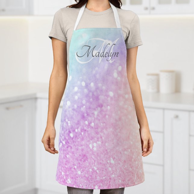 Glam Iridescent Glitter Personalized Colorful Apron (Creator Uploaded)