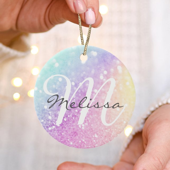 Glam Iridescent Glitter Personalized Colorful Ceramic Ornament (Creator Uploaded)
