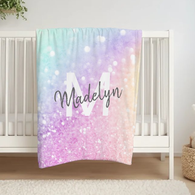 Glam Iridescent Glitter Personalized Colorful Fleece Blanket (Creator Uploaded)