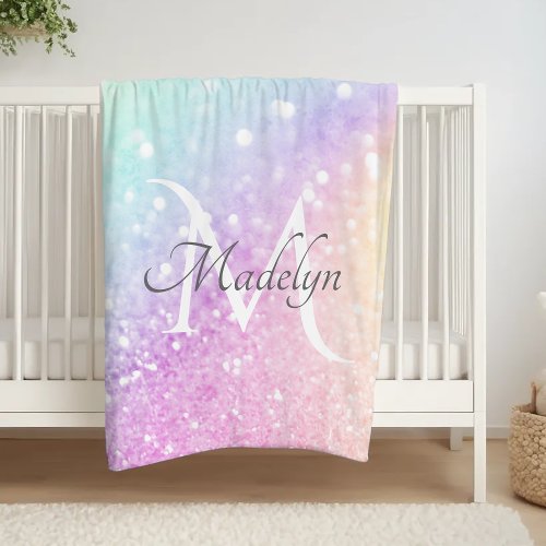 Glam Iridescent Glitter Personalized Colorful Fleece Blanket