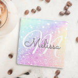 Glam Iridescent Glitter Personalized Colorful Glass Coaster<br><div class="desc">Easily personalize this elegant colorful bokeh glitter pattern with your custom name and/or monogram.</div>