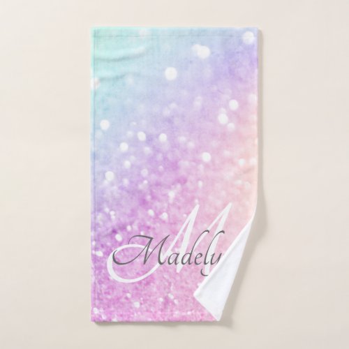 Glam Iridescent Glitter Personalized Colorful Hand Towel