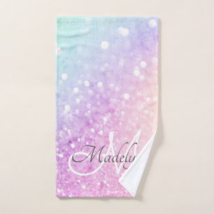 Glam Iridescent Glitter Personalized Colorful Hand Towel