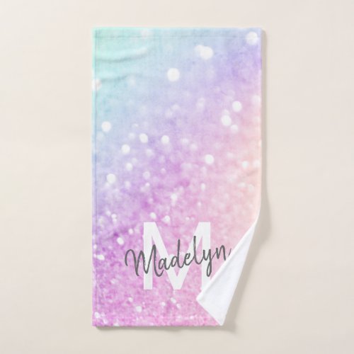 Glam Iridescent Glitter Personalized Colorful Hand Towel